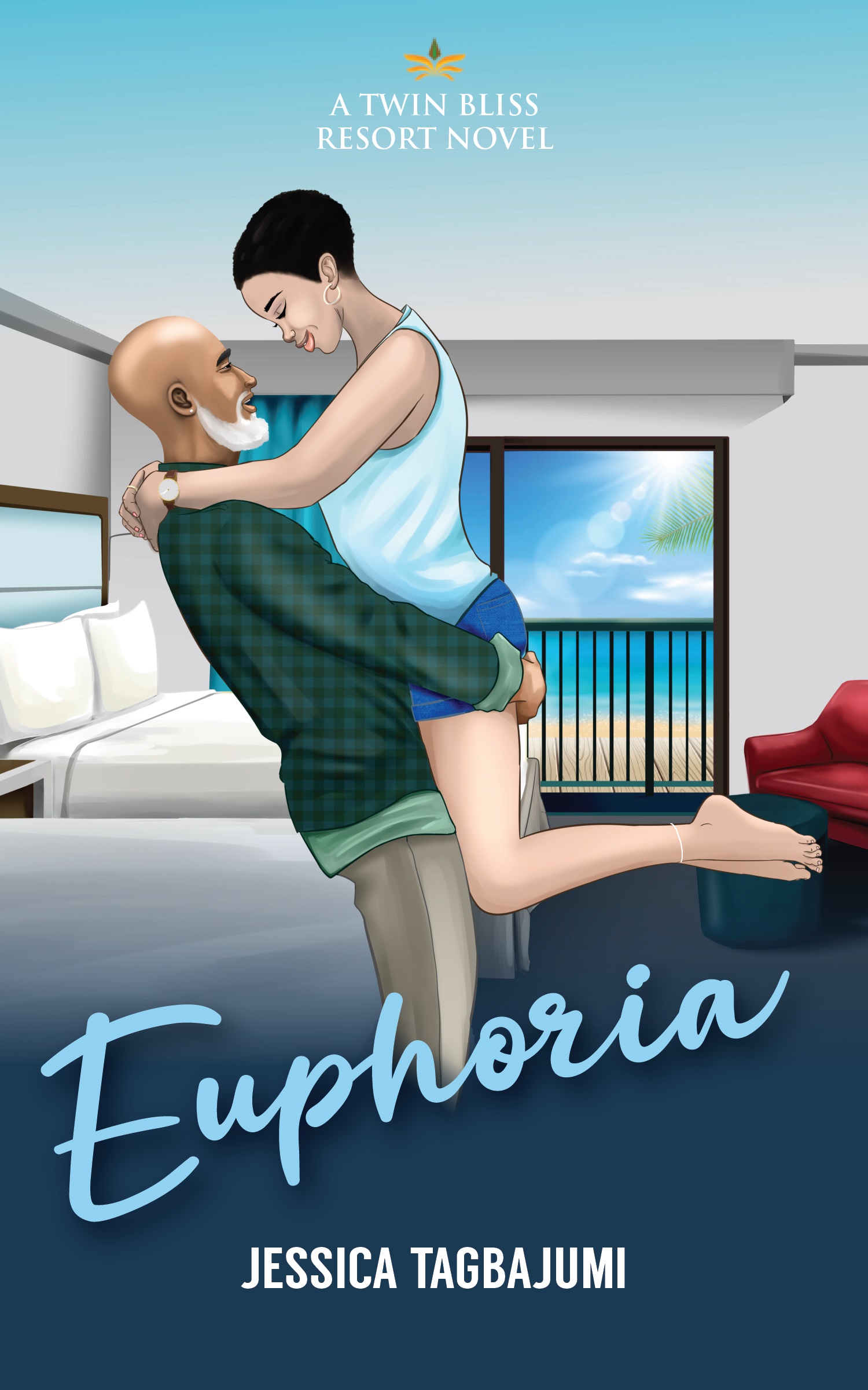 An illustrated cover art of a man lifting a woman in room